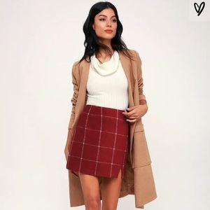 Wine Red Plaid Mini Skirt